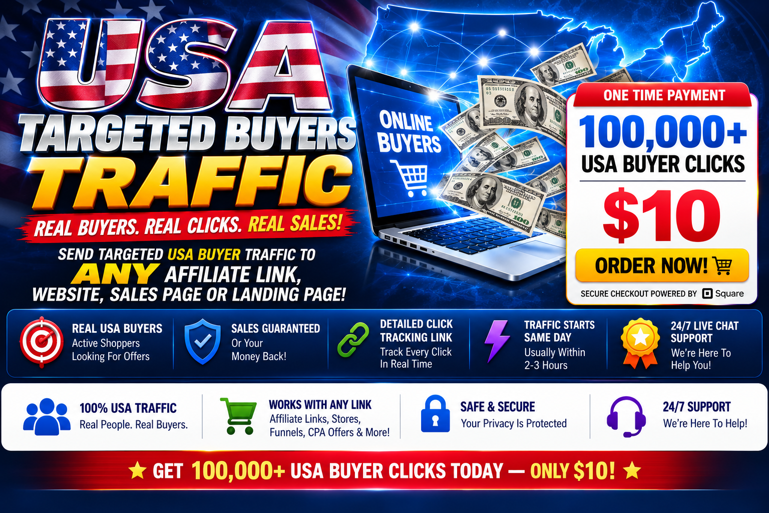 100,000+ USA Buyer Clicks for $10 — Order Now